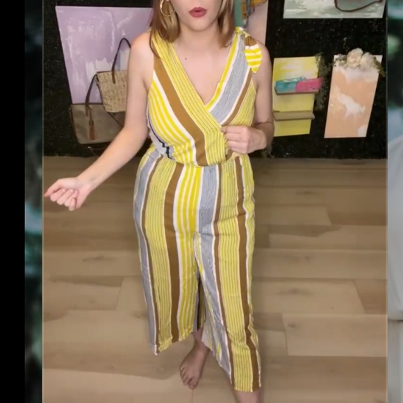 NWT Hem & Thread Boho Jumpsuit | Tie Back | Yellow Striped - Picture 9 of 15